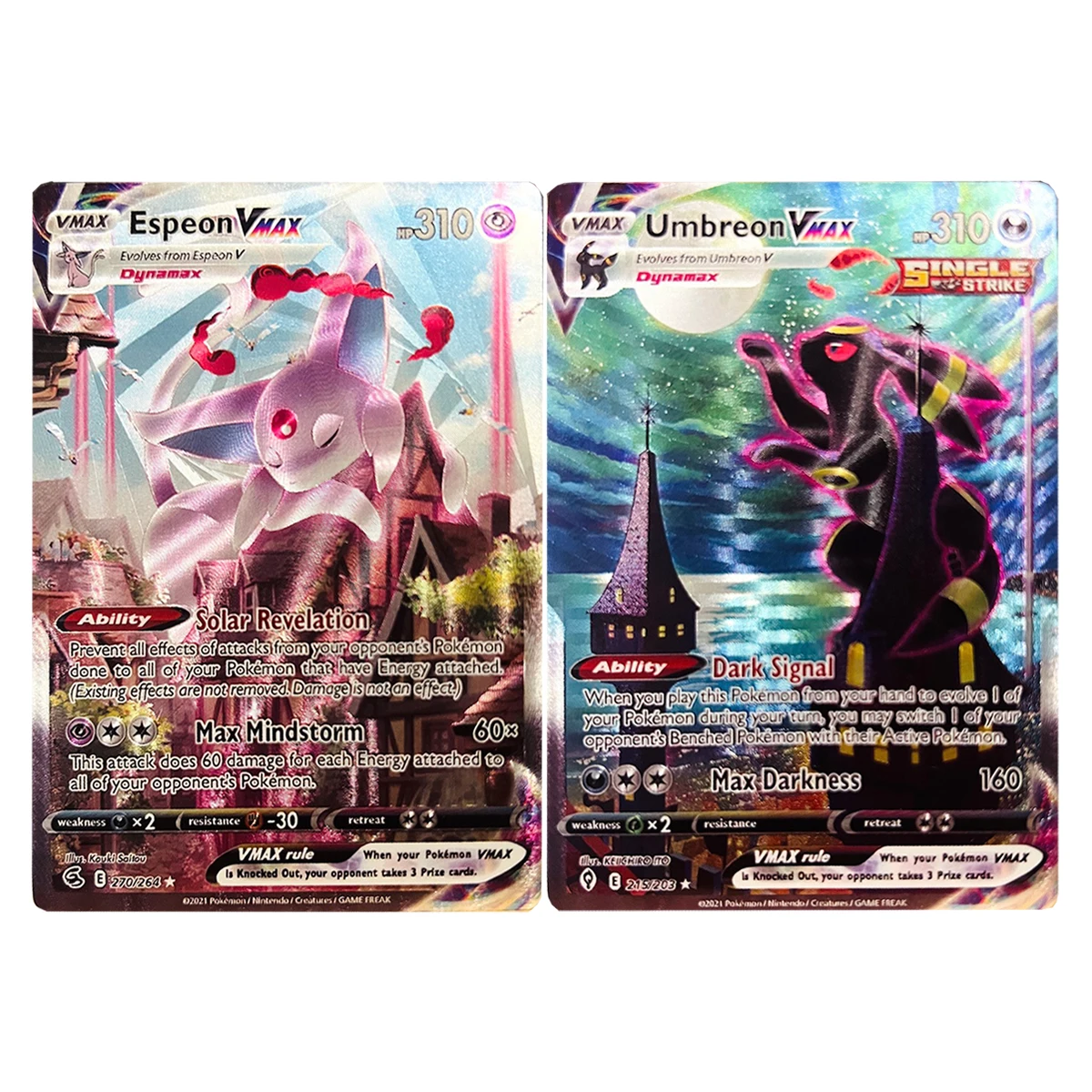 

Diy Self Made 2Pcs/set English version Pokemon Espeon Umbreon VMAX Hand Painted Collection Card Coarse Flash Anime Card Gift Toy