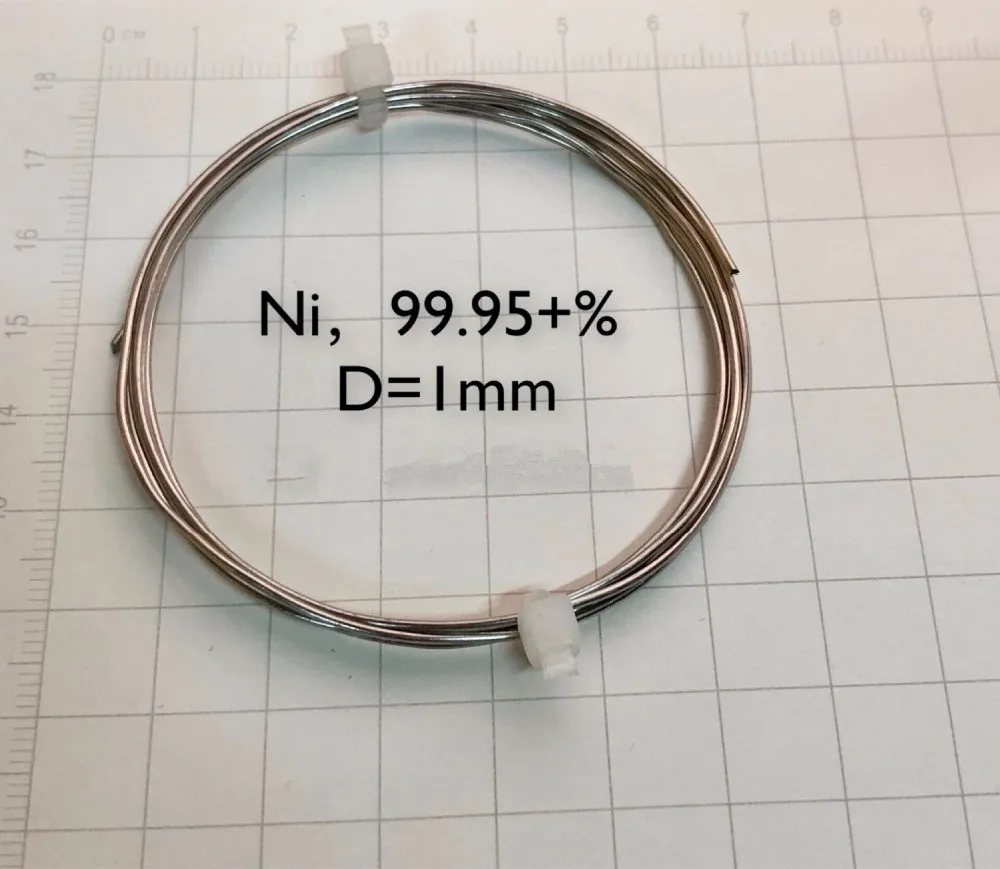 

Pure nickel wire, electrolytic nickel, Ni, purity: 99.95%: diameter: 1mm, length: 100cm.