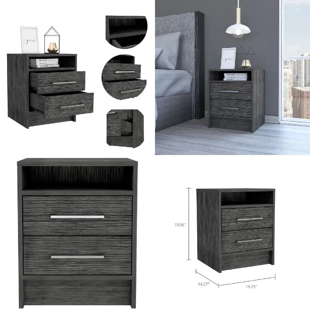 

Beautiful Modern 2-Drawers Gray Painted Nightstand, Perfect for Bedroom Decoration Furniture.