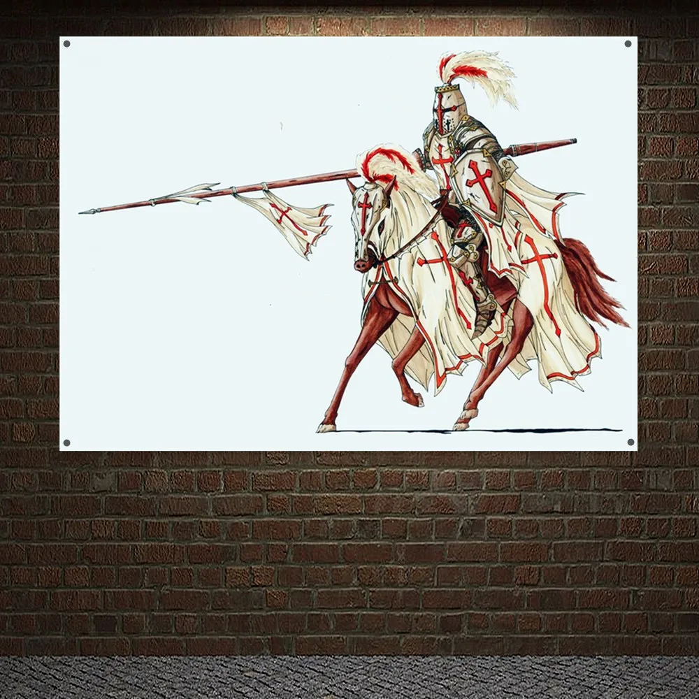 

Ancient European Crusader Warrior Banner Wall Hanging Cloth Knights Templar Posters and Prints Canvas Painting Wall Decor Flag 3