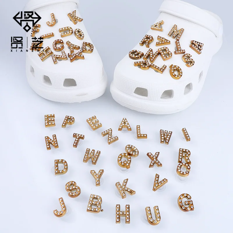 

Novel Single Sale Jewelry Alphabet Shoe Accessories Diamond Letter Shoe Decoration Fit Croc Jibz Kid's X-mas Gifts