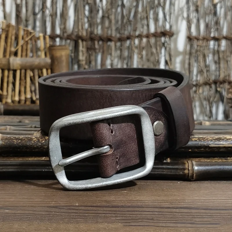 3.8 Wide Pure Cowhide Genuine Leather for Men High Quality Jeans Pin Buckle Belts Cowboy Waistband Male Fashion Designer Luxury