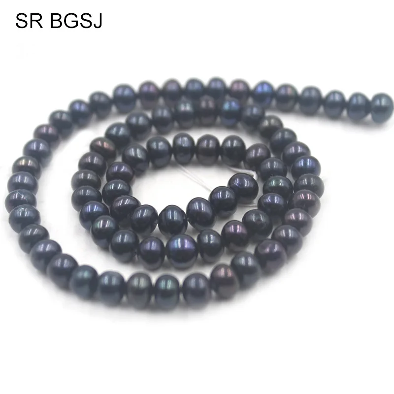Бесплатная доставка BGSJ камень с пресноводным черным жемчугом 4-5 мм круглый