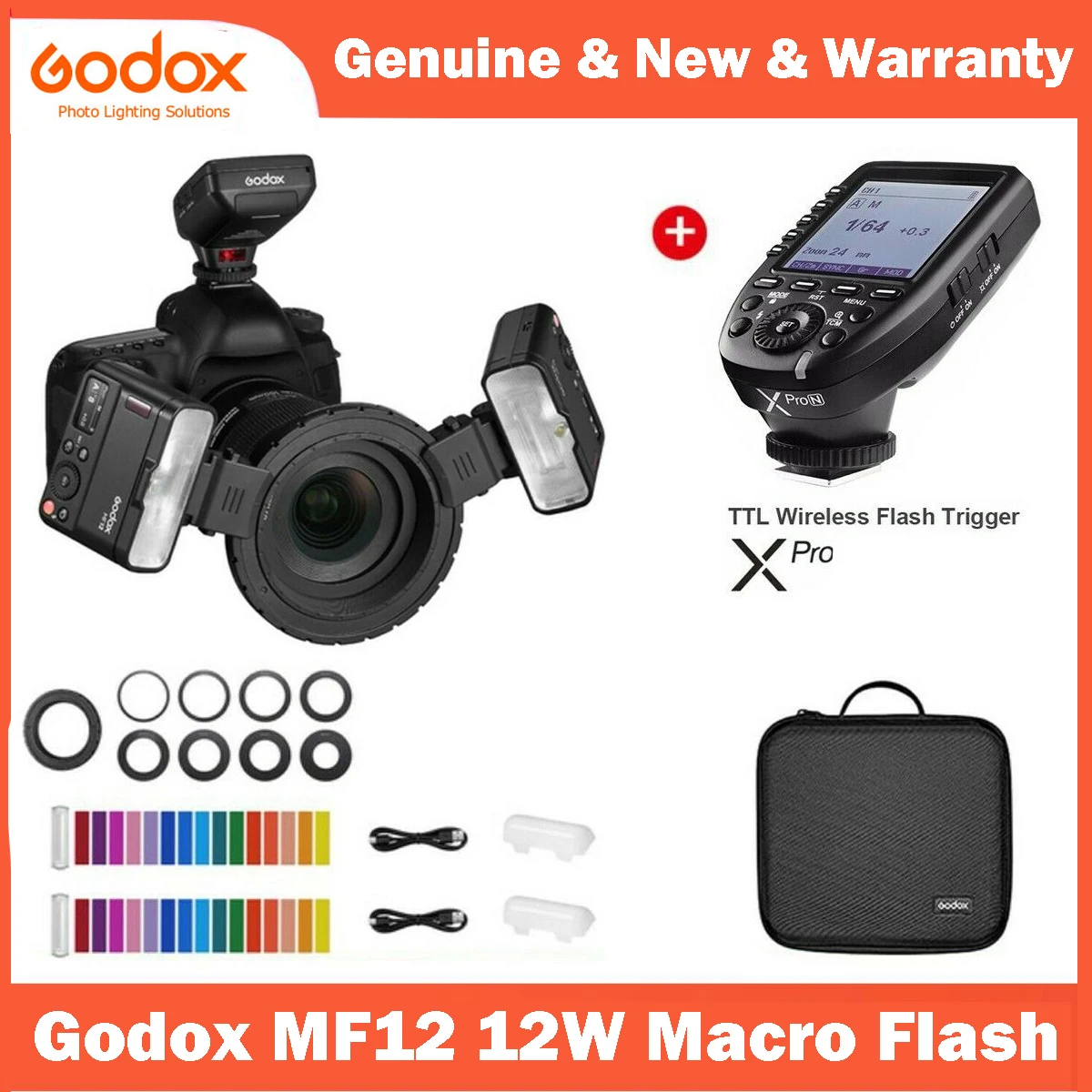 Godox MF12-K2 MF12 Macro Flash Light 2.4GHz Wireless Control built-in X System TTL Flash Speedlite with Color Filter for Canon