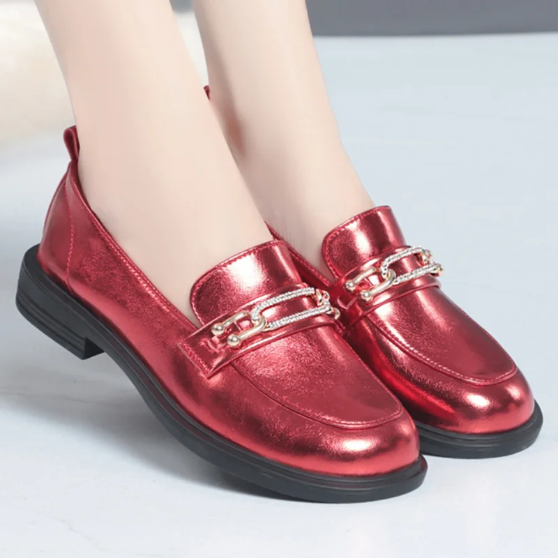 DIMANYU Loafer Shoes Women Genuine Leather 2023 New Plus Size 41 42 43 Slip-on Women Spring Shoes Shiny Non-slip Ladies Shoes