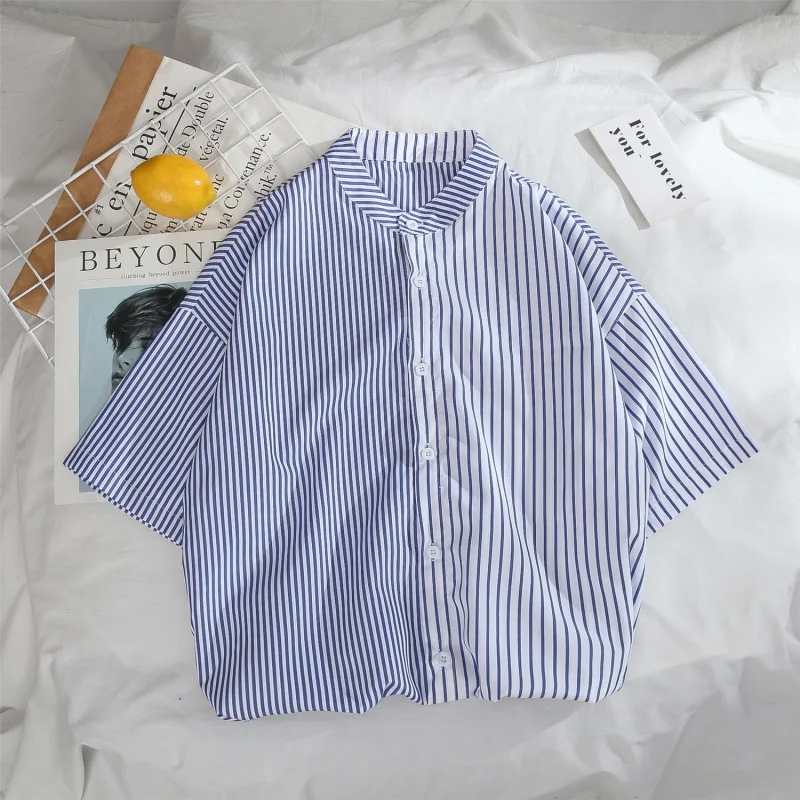 EOENKKY/Men's High Quality Summer Short Sleeve Striped Shirt 2022 New Casual Dress Shirt Men's Clothes
