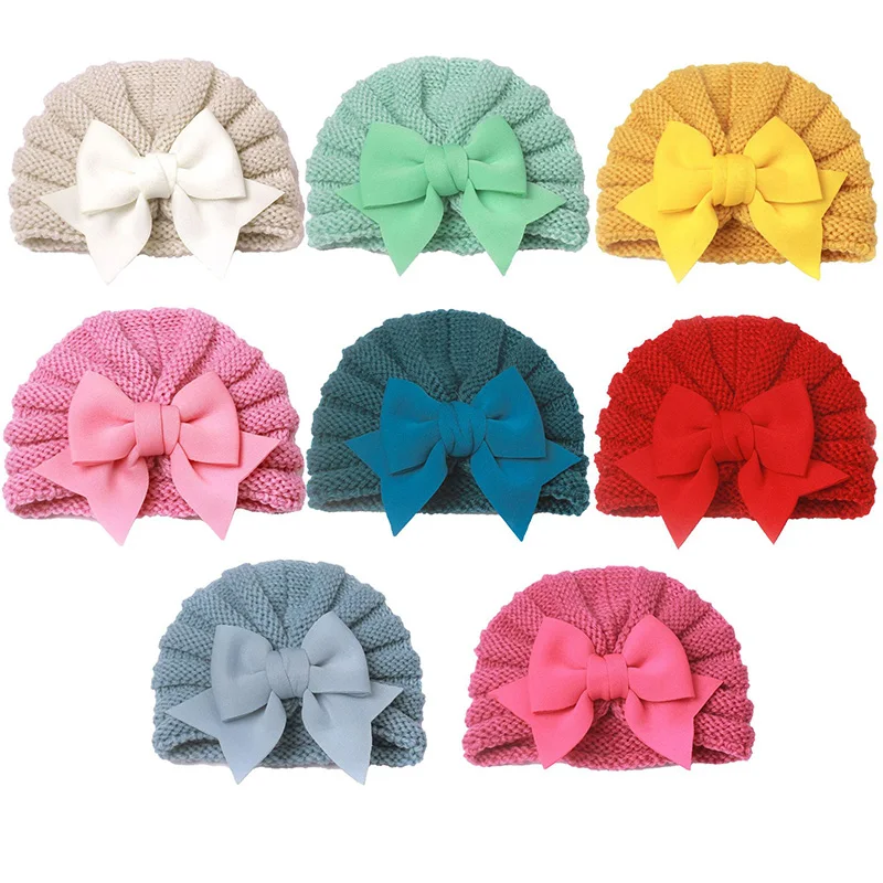 

Winter Newborn Baby Beanie Cap Bow Woolen Knit Hat for Boys Girls Autumn Turban Cap Infant Bonnet Babies Warm Accessories 0-2Y