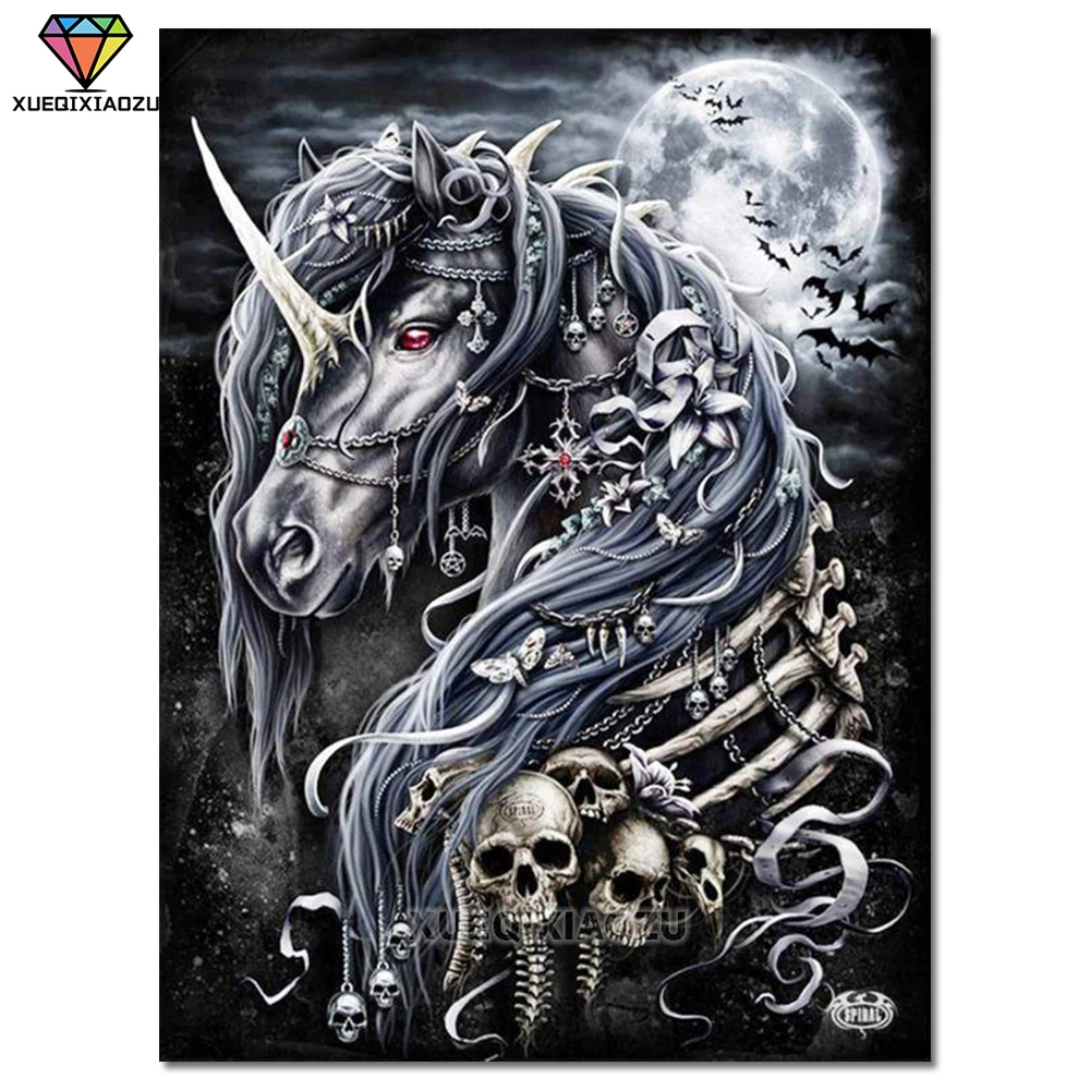 

Алмазная вышивка, мозаика, черно-белая искусство, лошадь и череп 5D, «сделай сам», единорог, алмазная живопись, вышивка крестиком Стразы, дома...