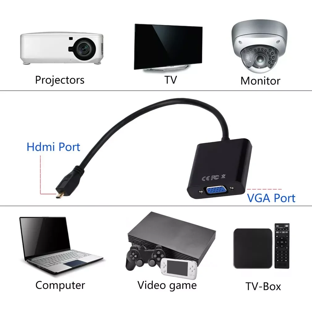 

Микро HDMI-совместимый с VGA-разъемом переходник для видеокабеля для ПК ноутбука черный цифровой адаптер Прямая поставка