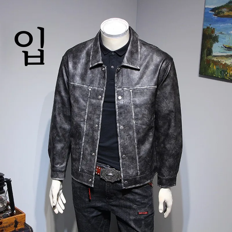 Autumn New Washed Leather jacket Men's Korean Sle Loose Lapel Outerwear Trendy Youth Handsome Casual Leather Coat