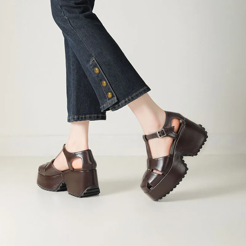 Женские сандалии на платформе Phoentin 2024 с Т-образным ремешком закрытый носок