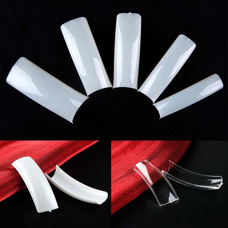 

500pcs Half Cover Curved Long Square False Nails Extension Tips Press On Fake Fingernail Artificial Nail Art Salon Manicure DIY