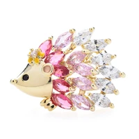 wulibaby cute crystal hedgehog brooches for women men exquisite animal party office brooch pin gifts