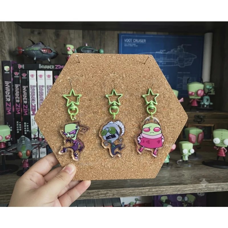 Фото Брелок акриловый Invader Zim Zim Dib Gaz 5 см, зеленый, с застежкой-звездой, мультяшный, для сумки, классический анимационный мерч, коллекционный подарок №1