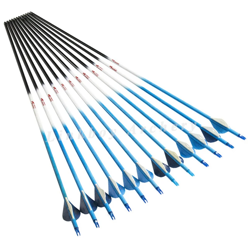 12pcs Linkboy Archery Pure Carbon Arrow ID6.2mm 2inch Plastic Vane Insert Nock 75gr Tips Compound Traditional Bow Hunting