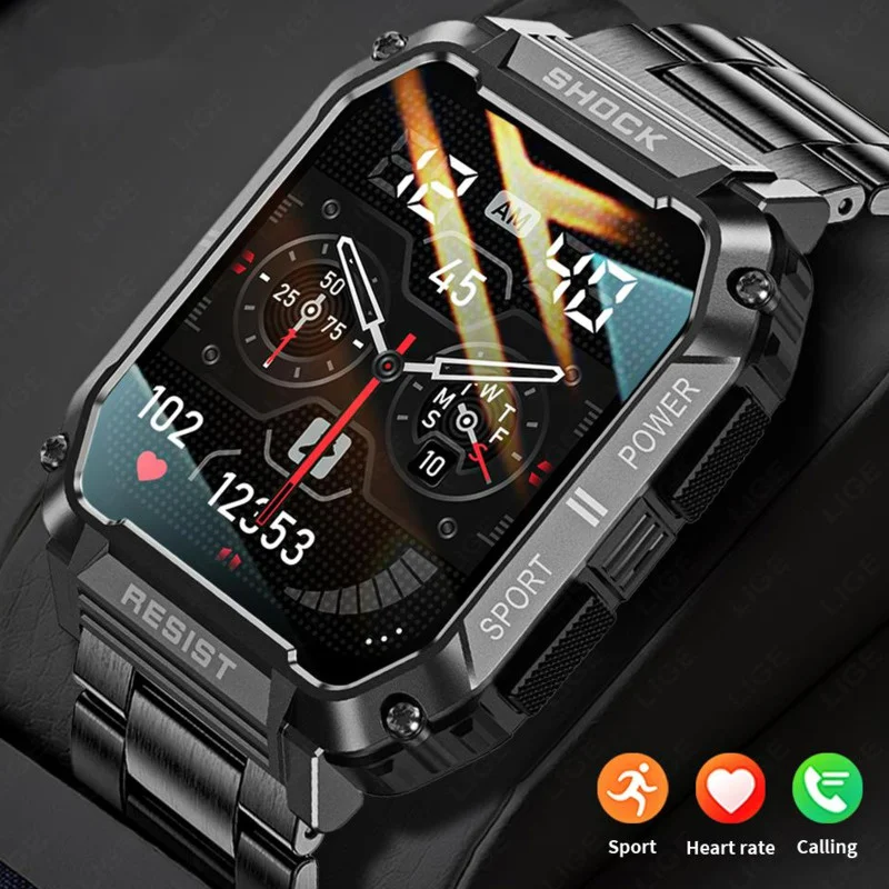 

LIGE Smart Watch Man Outdoor Sports One Button Connection Call Fitness Bracelet Waterproof IP68 1.95 Inch HD For 2023 Smartwatch