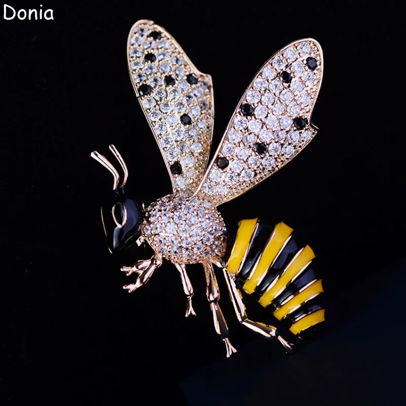 

Donia Jewelry Fashion Enamel Titanium Steel Micro-Inlaid AAA Zircon Cute Bee Brooch Luxury Retro Pin