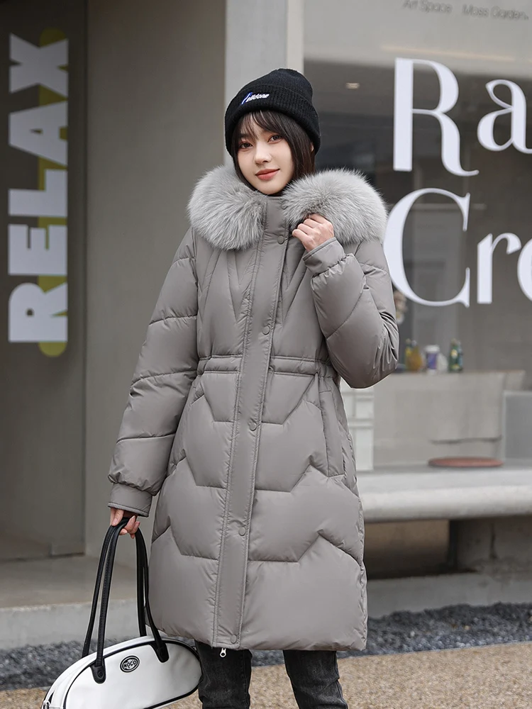 MEILLY DOPHIN 2023 Korea Fashion Down Cotton Hooded Winter Jacket Women All-Match Mid-Length Winter Fur Collar Parka Coat Female