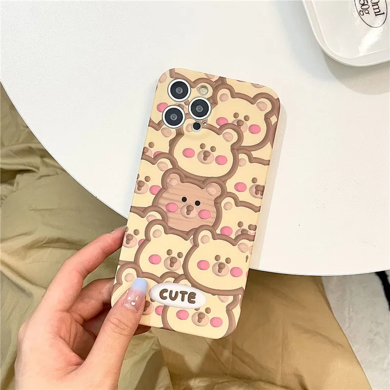 

Жидкий силиконовый Ретро Чехол с шоколадным медведем для iPhone 13 11 12 Pro Max Xs Max XR 7 8 Plus, милый мультяшный чехол