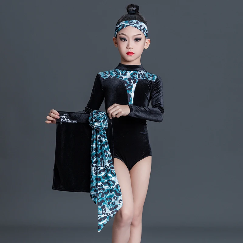 

2022 New Long Sleeve Velvet Skirts Suit Rumba Tango Chacha Samba Latin Dance Costumes For Girls Performance Dancewear DN13529