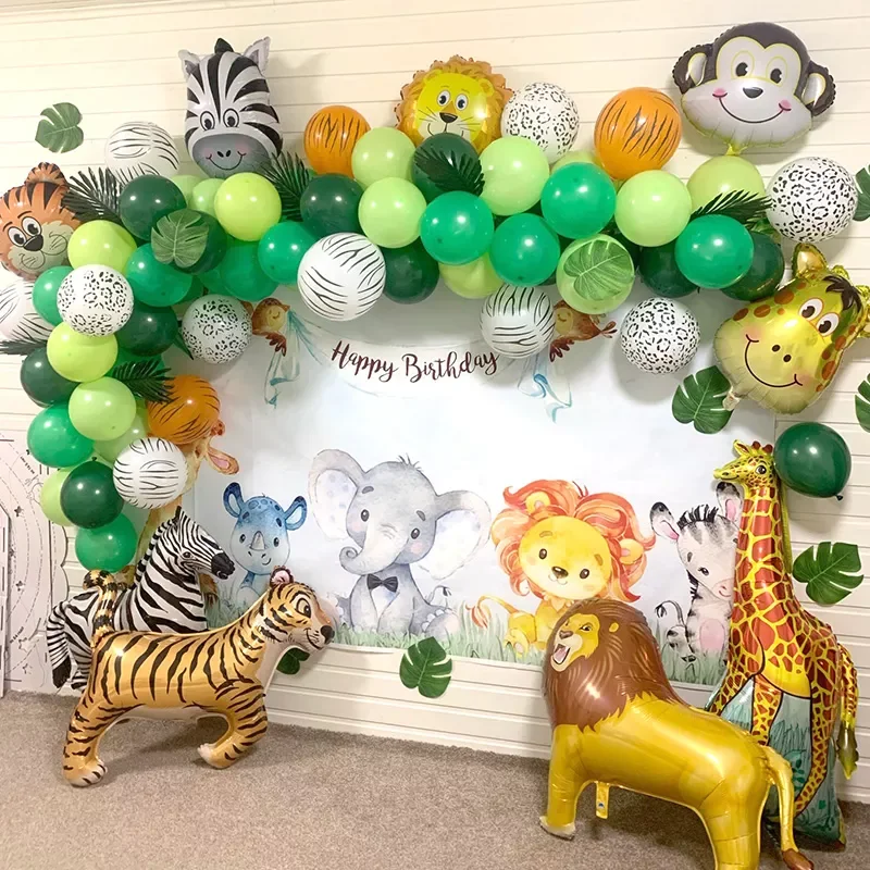 

109pcs Jungle Safari Theme Party Balloon Garland Kit Animal Balloons Palm Leaves for Kids Boys Birthday Party Baby Shower Decor