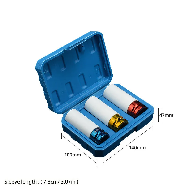 

Набор торцевых головок LETIITTGOO 1/2", 3 шт., синий/золотой/красный