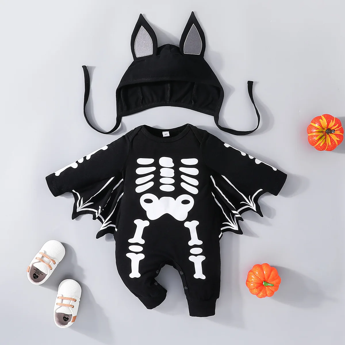 

2023 Toddler Anime Cosplay Halloween Costume Boy Girl Romper+ Hat Bat Wings Baby Clothes Newborn Onesie Jumpsuit 0-24 Months