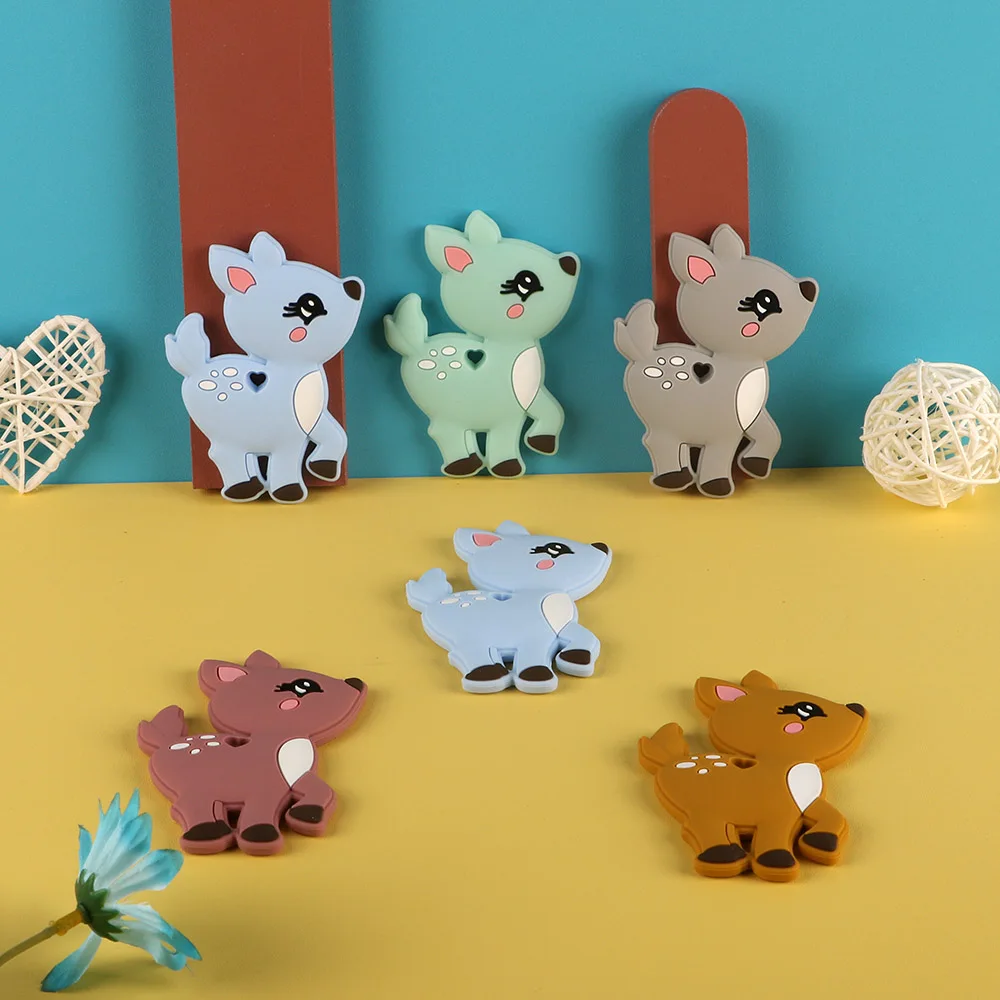 

Sunrony 5Pcs Elk Silicone Teether Baby Teeth Care Teething Ring Rodent Molar Toy Pacifier Chain Accessories BPA Free