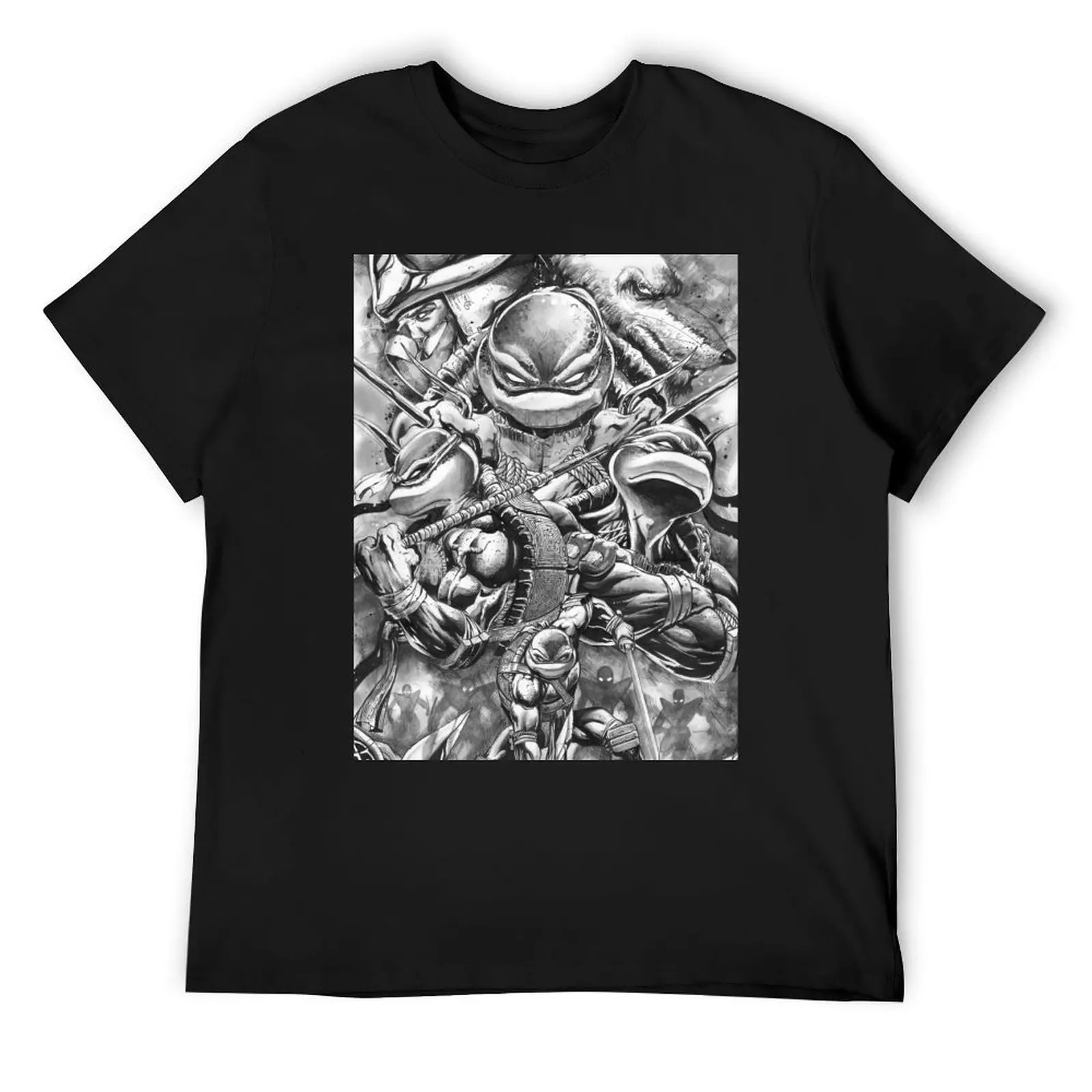 TMNT Black &amp White T-Shirt summer 2025 blanks mens t shirts casual stylish |