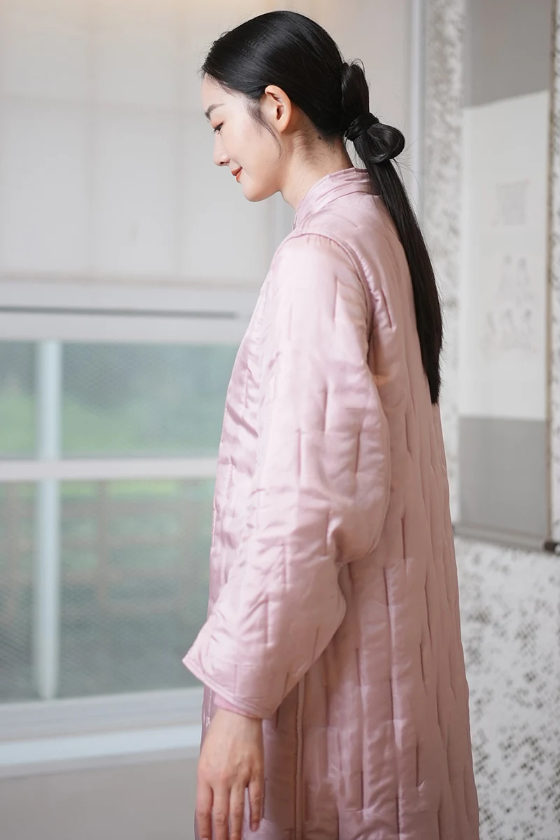 Winter new long single-breasted vintage skinny mulberry silk cotton jacket