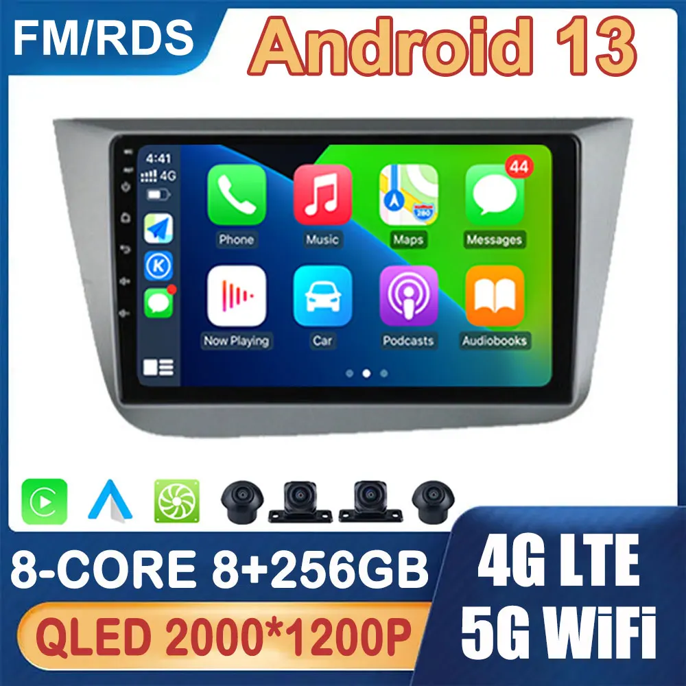 

4G LTE Android 13 QLED сенсорный экран для Seat Leon 2 MK2 Altea XL 2004-2015 GPS-навигация автомобильное радио мультимедийный видеоплеер