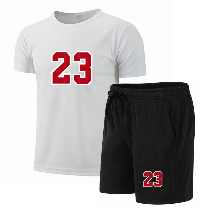 

2023 Summer Men's T-shirt+Shorts Set Men's Sports Set No 23 Print Leisure Fashion Breathable Short Sleeve T-shirt Set