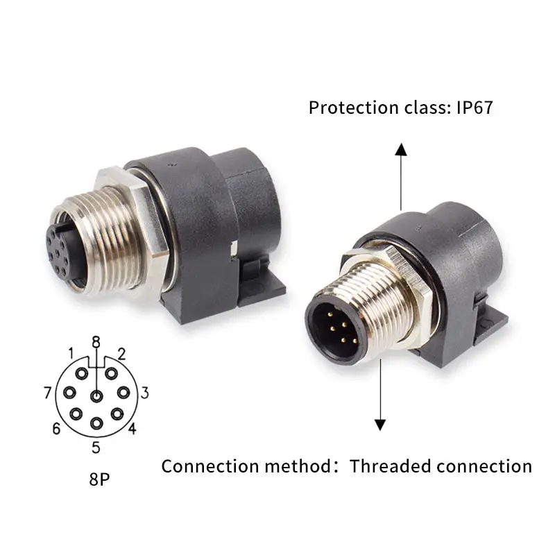

Водонепроницаемый авиационный штекер M12 IP67 2 4 5 8-контактный разъем с экраном промышленный 12-контактный Штекерный разъем с изогнутой иглой 90 ...