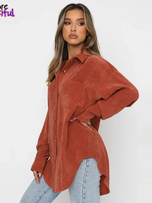 

2022 Autumn Solid Long Sleeve Harajuku Oversized Y2K Jacket Single Breasted Turn Down Collar Jackets For Women Tops