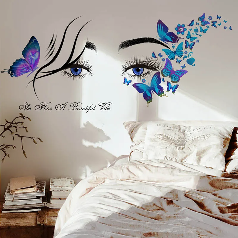

English Motto Eyes Butterfly Wall Stickers Removable Vinyl PVC Home Decor Living Room Bedroom