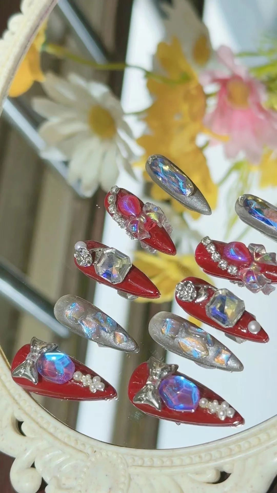 

Чистые искусственные ногти ручной работы с розовым Цирконом