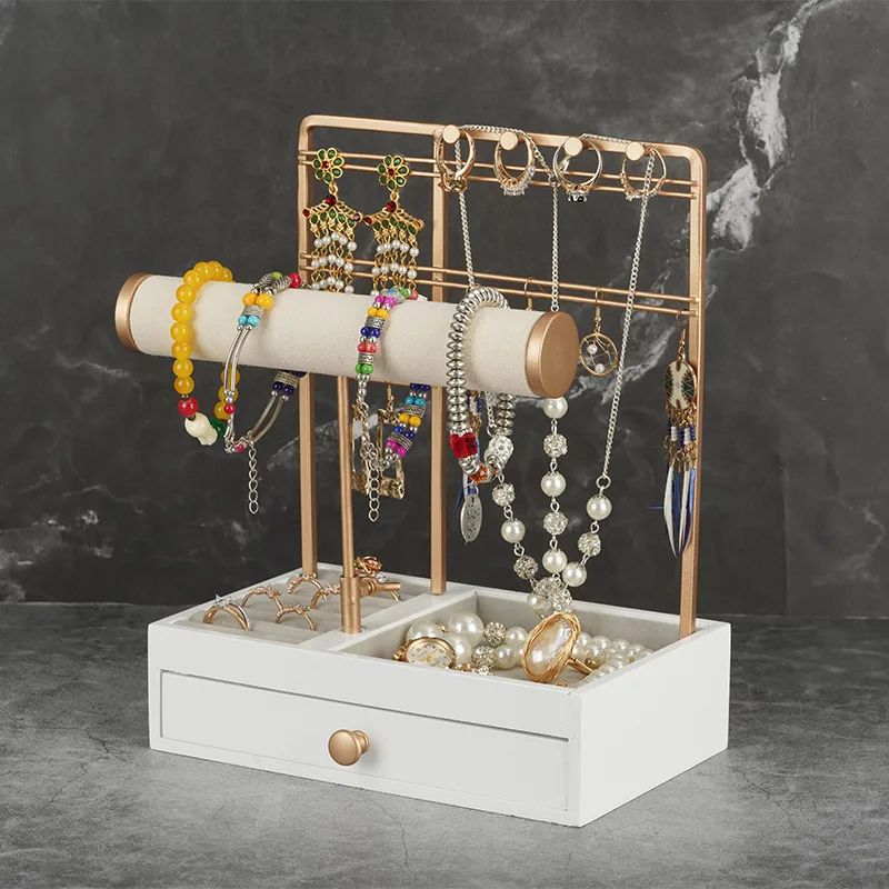 

Подставка для ювелирных изделий 2 уровня, витрина с деревянным ящиком, подставка для ювелирных изделий в виде дерева, башня, держатель для браслетов и часов, серег и колье