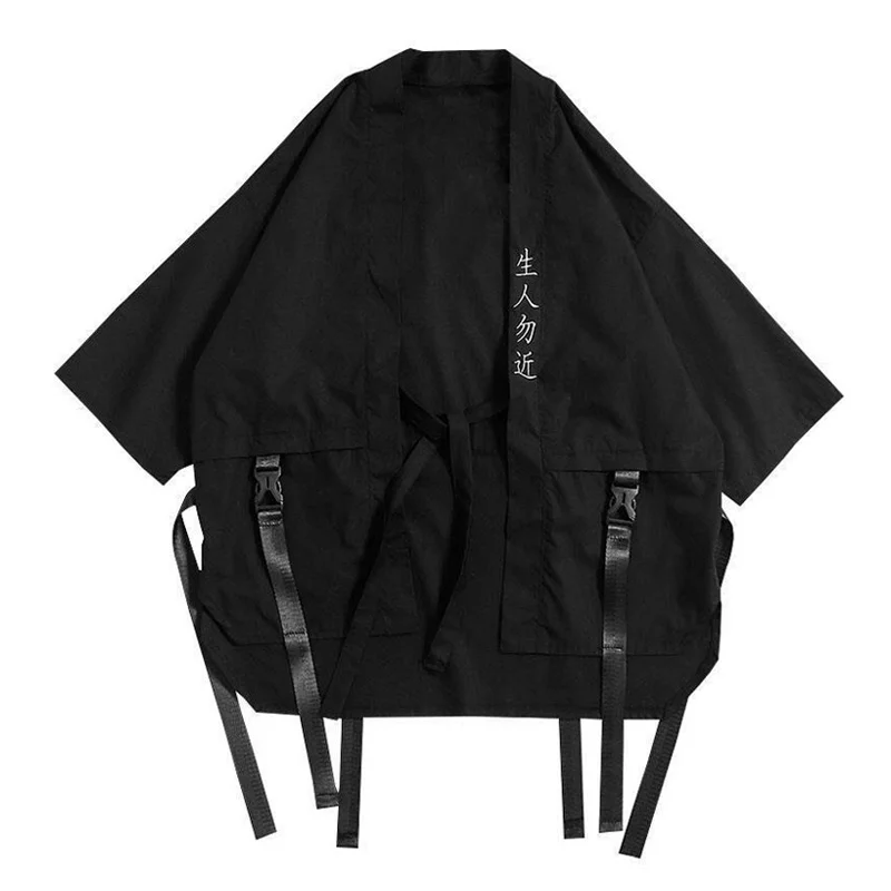 Японская мода мужские Taoist халаты Techwear Повседневный Кардиган с коротким рукавом