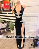 new arrival sexy african prom dresses beads crystal high slit birthday party dress evening gowns formal robe de bal