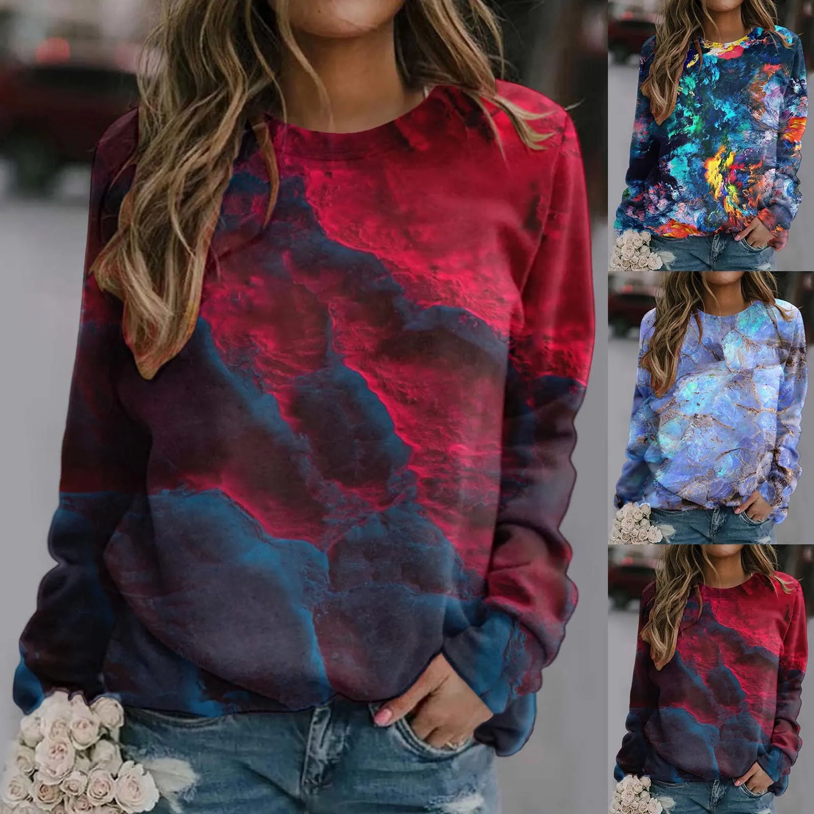 

Casual Tunic For Womens Gradient Print O Neck Sweatshirt Round Neck Fit Pullover Tops Casual Long Sleeve Hoodies With Dogs