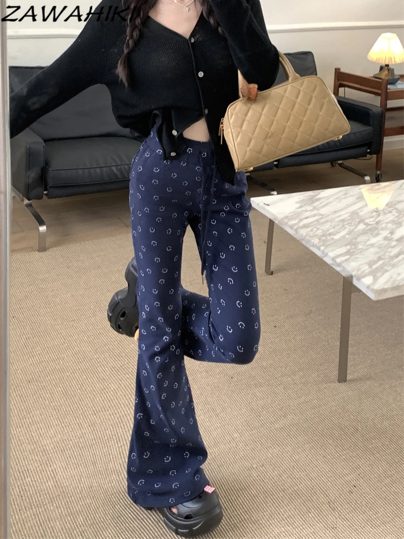 

Брюки женские узкие прямые в Корейском стиле с завышенной талией и принтом