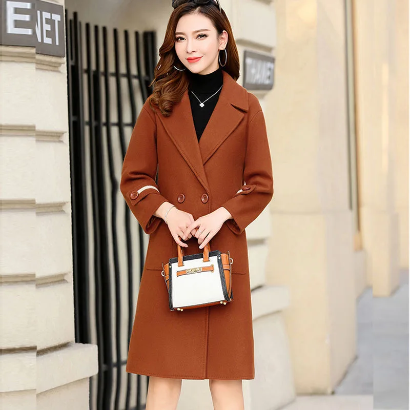 

[Added cotton] Small Woolen Coat Women's 2022 Autumn And Winter New Large Size ThicKened Mid-Length Woolen Coat