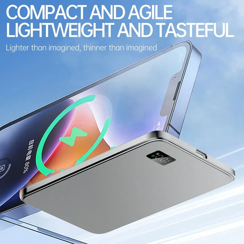 Фото Тонкий аккумулятор Xiaomi 50000 мАч 3C с сертификацией Ultra для MagSafe, магнитная беспроводная быстрая зарядка, портативный аккумуляторный дисплей №4
