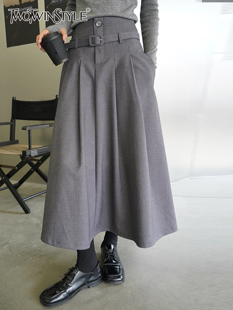 

Женская длинная юбка TWOTWINSTYLE, Повседневная Свободная трапециевидная юбка составного кроя с высокой талией, поясом и рюшами на лето 2022