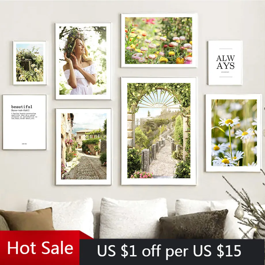 

Итальянский пейзаж девушка цветок Бабочка Осень скандинавский постер и принты настенная живопись на холсте настенные картины для декора г...