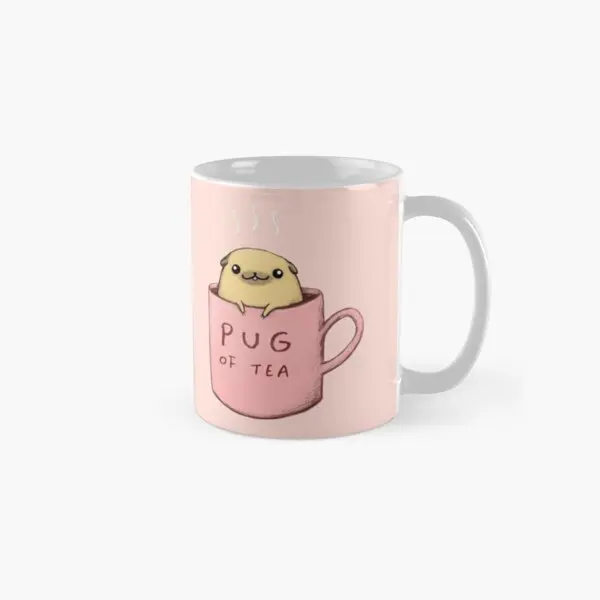 Pug Of Tea Classic  Mug Cup Coffee Picture Design Drinkware Tea Printed Handle Round Photo Image Simple Gifts