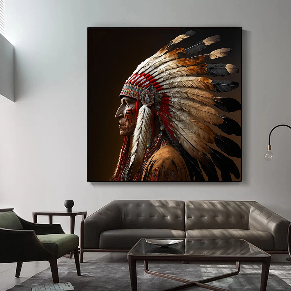 Оригинальное этническое индийское племя воин декоративное перо Картина на