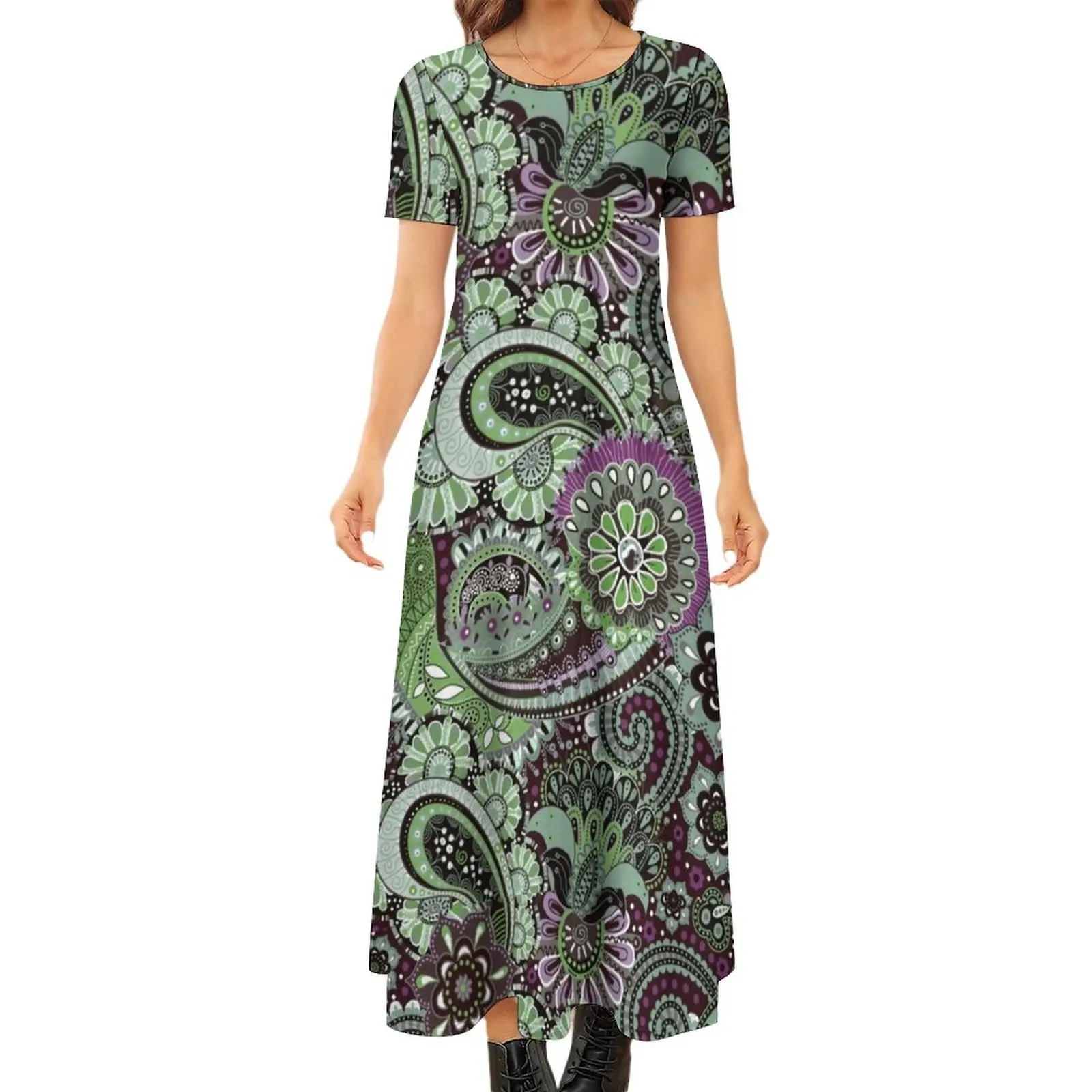 

Retro Bohemian Print Dress Paisley Floral Street Fashion Boho Beach Long Dresses Women Kawaii Maxi Dress Big Size 6XL 7XL