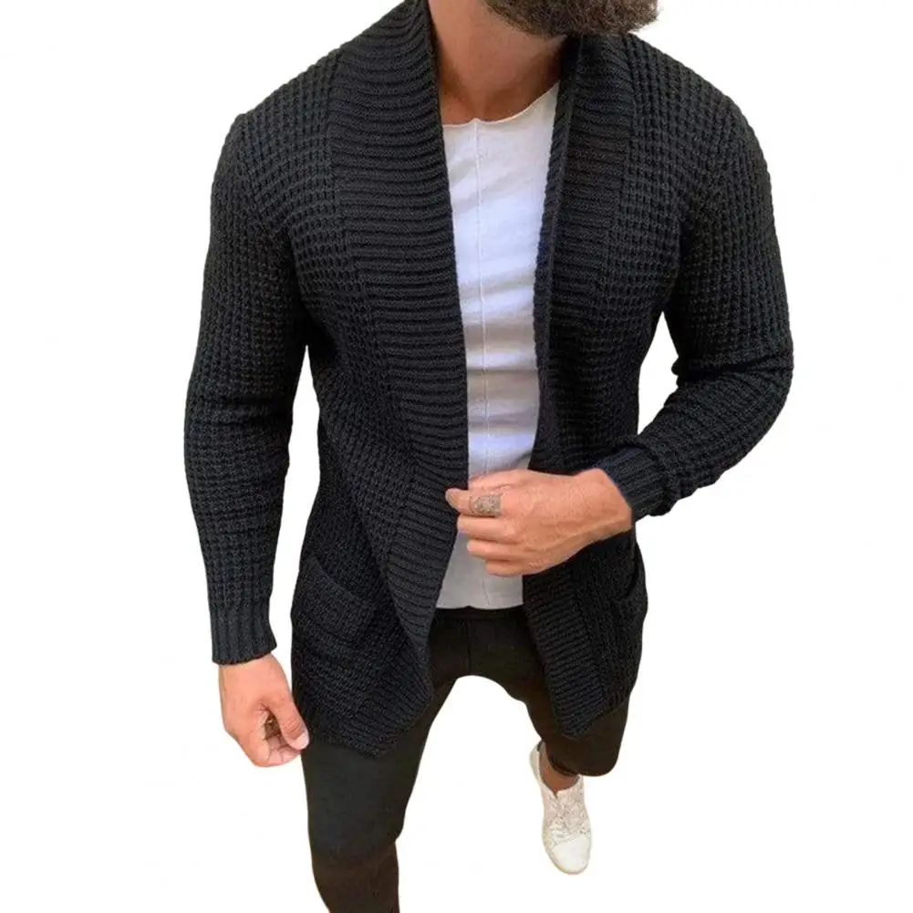 

Chic Spring Sweater Coat Stretchy Men Sweater Coat Rough Surface Business Soft Men Jacket Thick