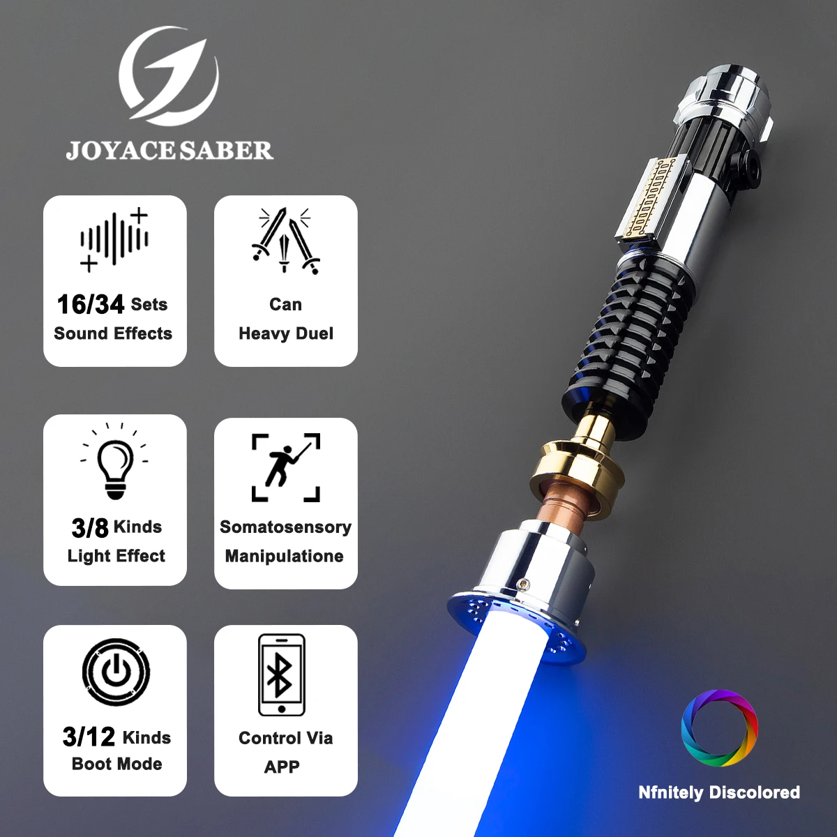 Световой меч JoyaceSaber Оби-Ван Кеноби с металлической ручкой световой XenoPixel со